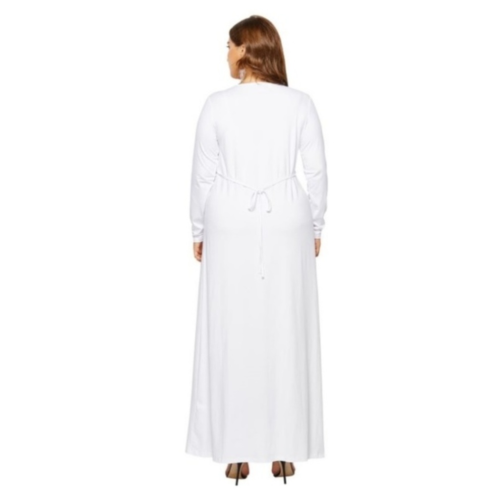 White Grecian Goddess Long Sleeve Evening Gown - Picture 2 of 8